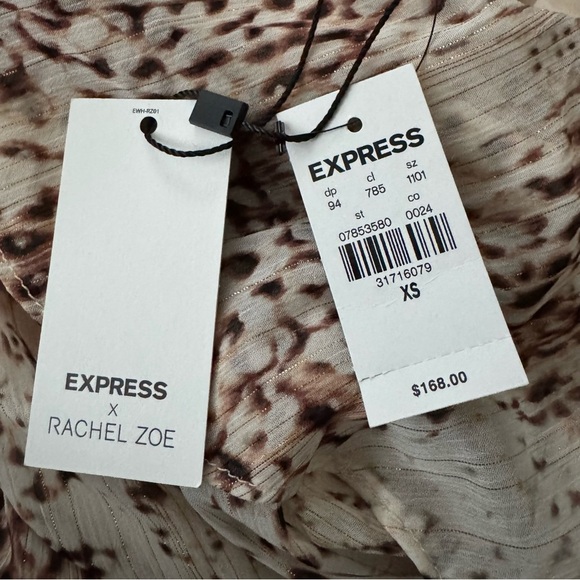 Express Rachel Zoe Metallic Printed Ruffle One Shoulder Maxi Dress Sz XS Chiffon - Picture 9 of 11